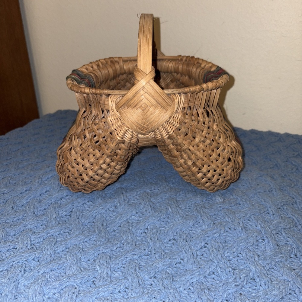 Egg Gathering Basket Gods Eye Handwoven Butt  Rustic Farmhouse Country 11"